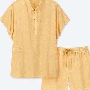 Uniqlo yellow plaid linen pajama set